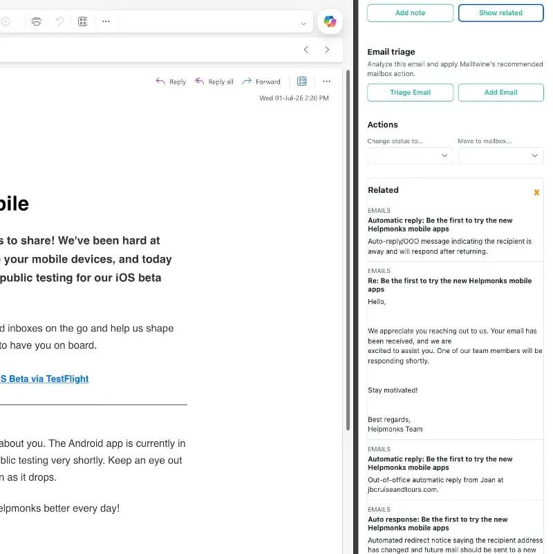 Mailtwine surfaces related email