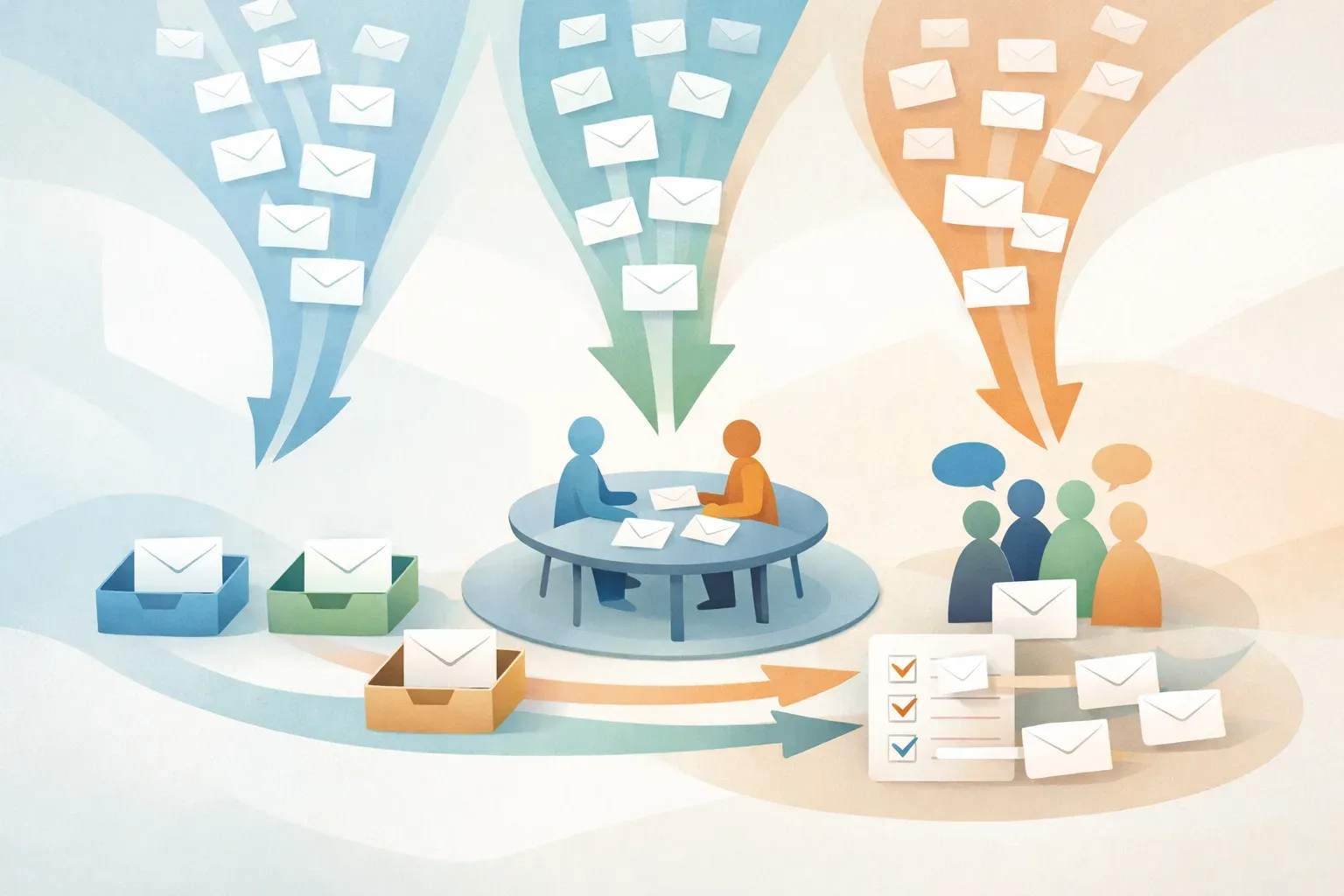 Incoming email streams organized into individual, collaborative, and team follow-up workflows.